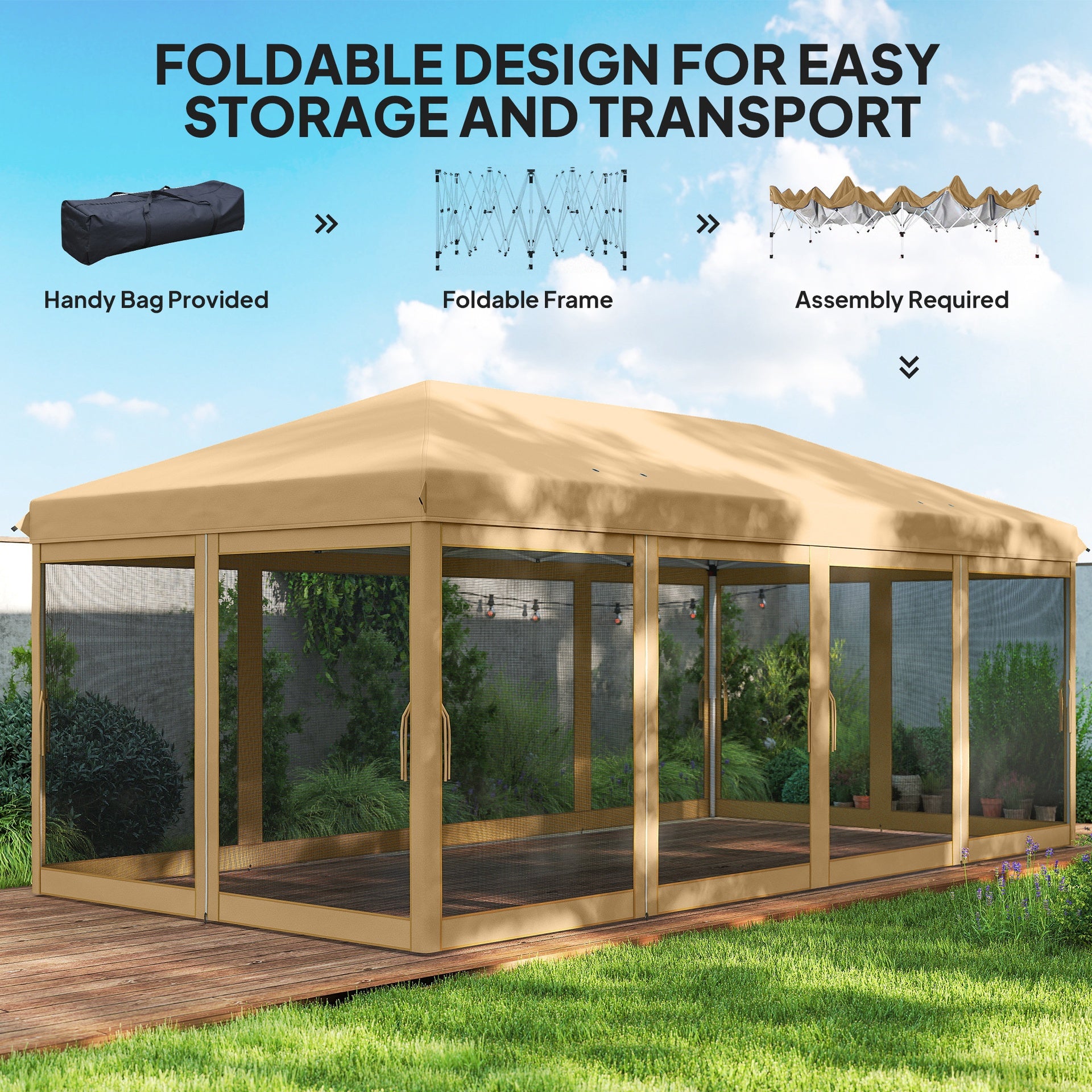 Outsunny 10' x 20' Pop Up Canopy Tent with Netting, Heavy Duty Instant Sun Shelter, Large Tents for Parties with Carry Bag for Outdoor, Garden, Patio, Beige