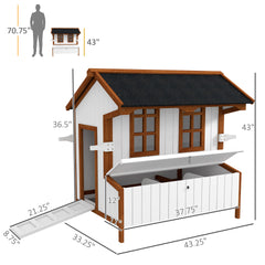 PawHut 47" Chicken Coop, Wooden Chicken House Raised Rabbit Hutch with Waterproof Roof, Nesting Box and Handles for 3-5 Hens, Poultry Cage Portable Hen Pen for Backyard