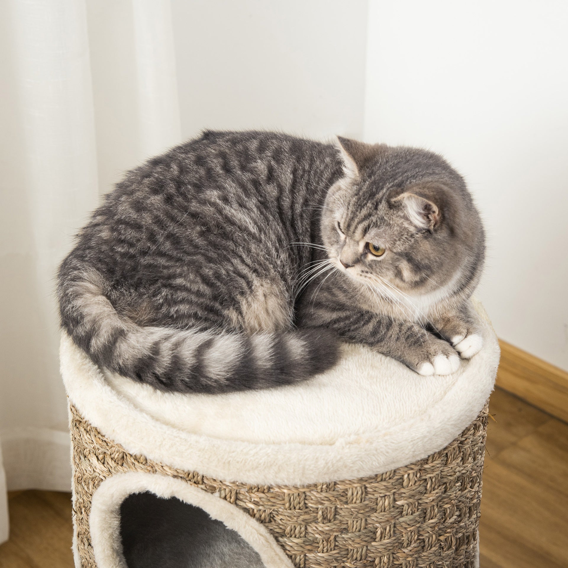 PawHut 28 Inch Cat Condo, 3 Story Cat Hideaway with Sisal Scratching Pad