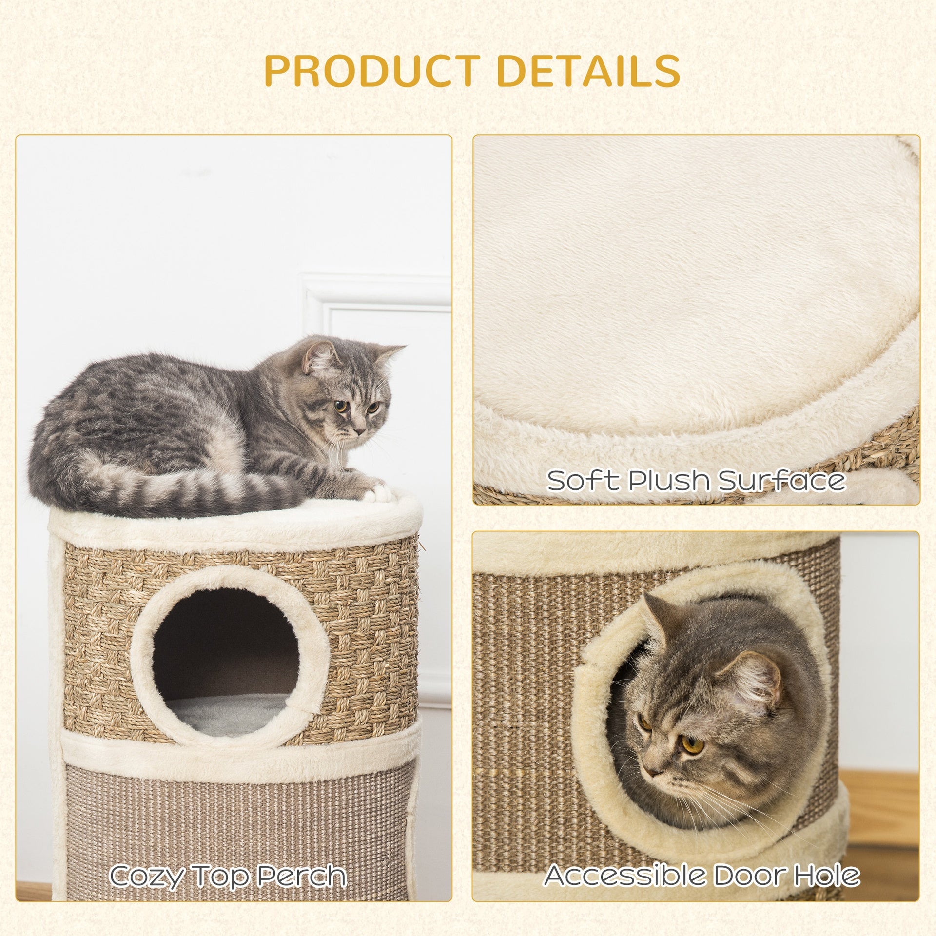 PawHut 28 Inch Cat Condo, 3 Story Cat Hideaway with Sisal Scratching Pad