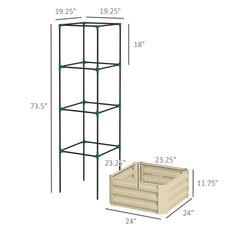 Outsunny Galvanized Planter Box, 24" x 24" x 73.5" Raised Garden Bed with Tomato Cage for Climbing Vines, Cream