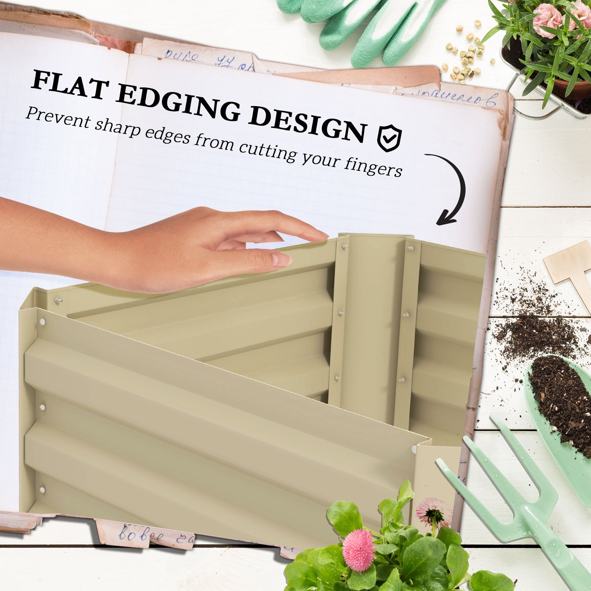 Outsunny Galvanized Planter Box, 24" x 24" x 73.5" Raised Garden Bed with Tomato Cage for Climbing Vines, Cream