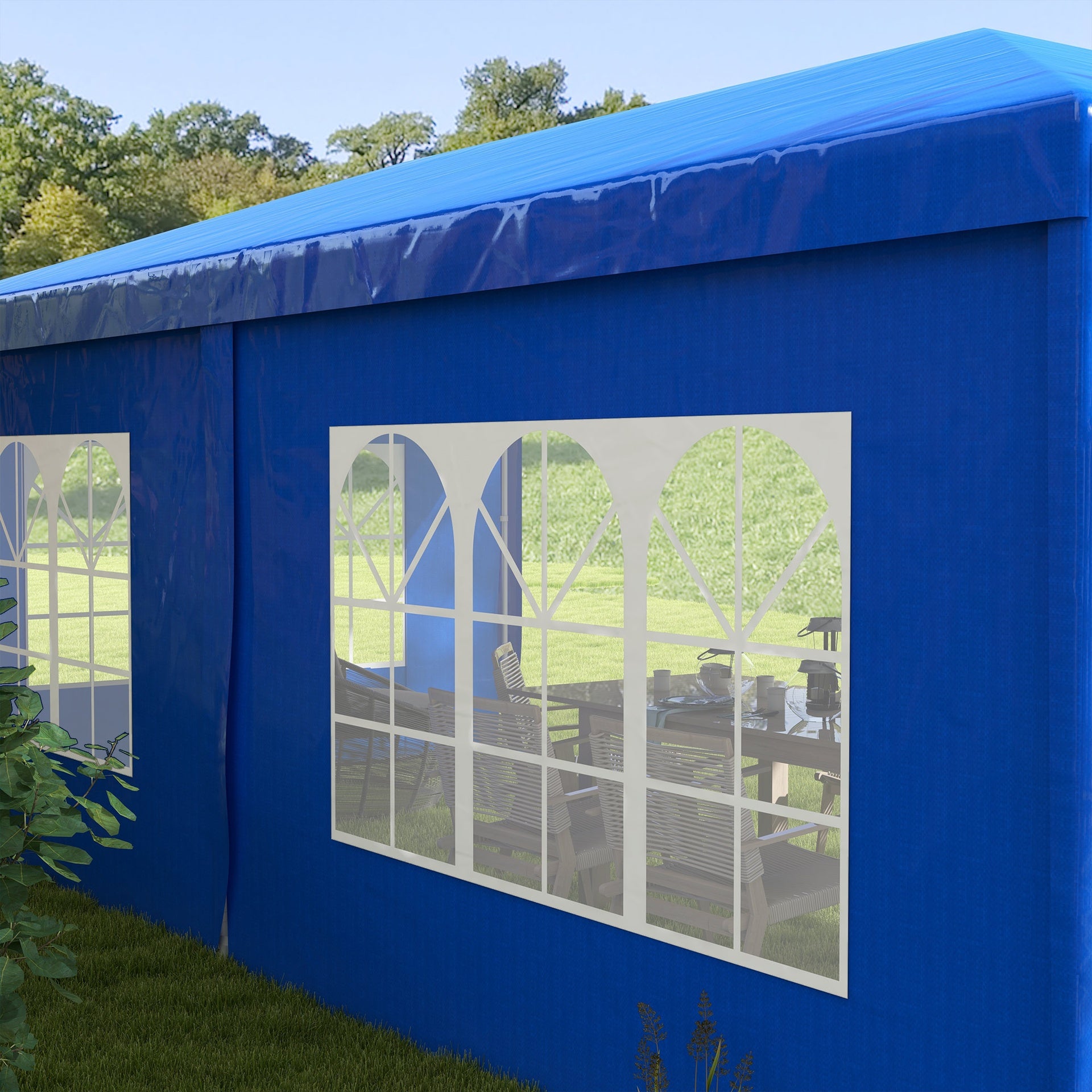 Outsunny 9.6' x 19' Large Party Tent, Outdoor Event Shelter, Gazebo Canopy with 4 Removable Window Sidewalls for Weddings, Picnics, Blue