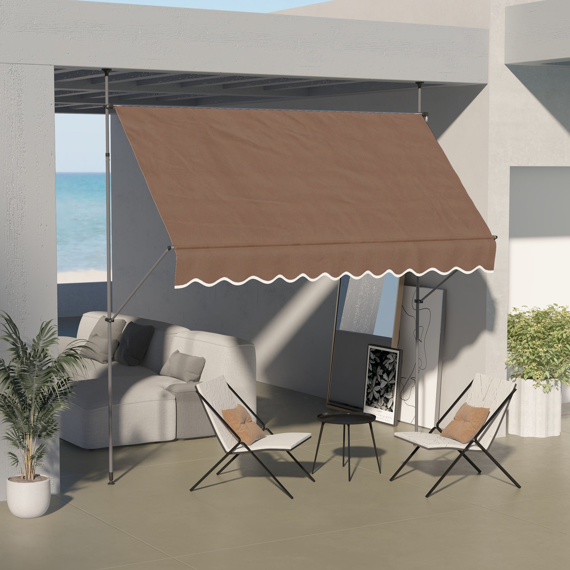 Outsunny 10' x 4' Manual Retractable Awning, Non-Screw Patio Awning, UV Resistant, for Window or Door, Coffee