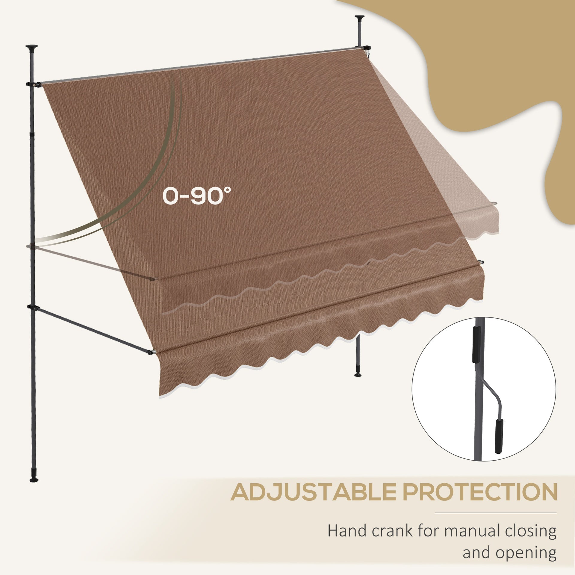 Outsunny 10' x 4' Manual Retractable Awning, Non-Screw Patio Awning, UV Resistant, for Window or Door, Coffee