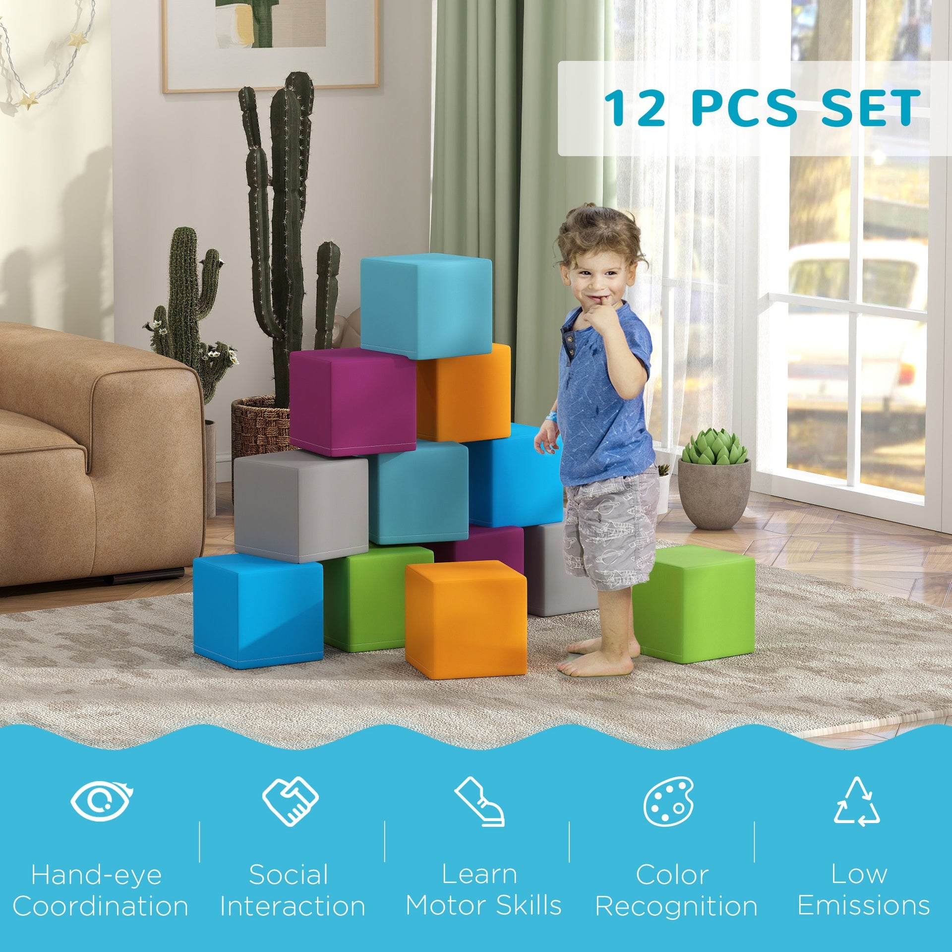Soozier 12 Piece Soft Play Blocks Soft Foam Toy for Toddler, Contemporary