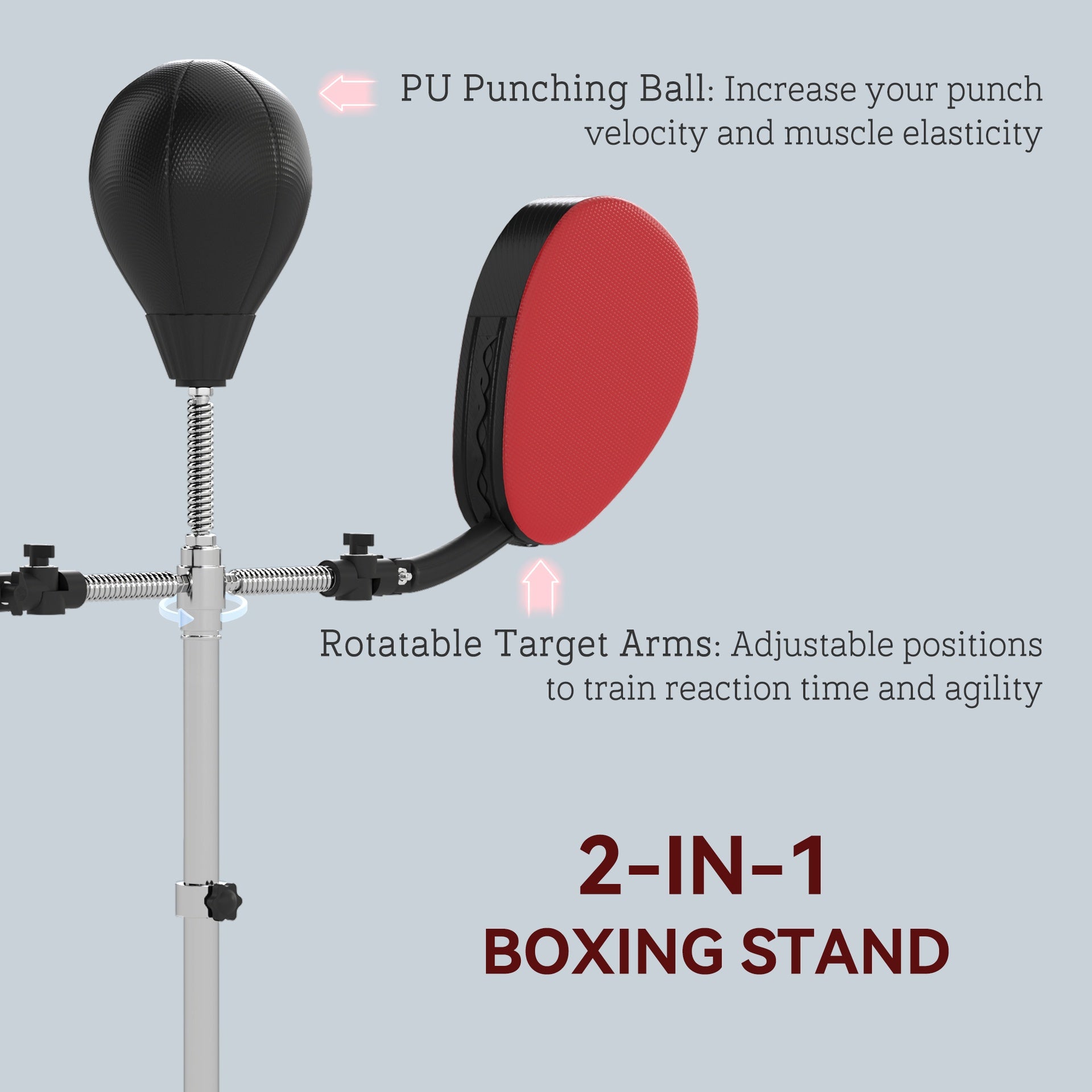 Soozier Boxing Bag with Stand, Adjustable Height Punching Speed Bag with 2 Target Arms, for Training, Exercise, Black