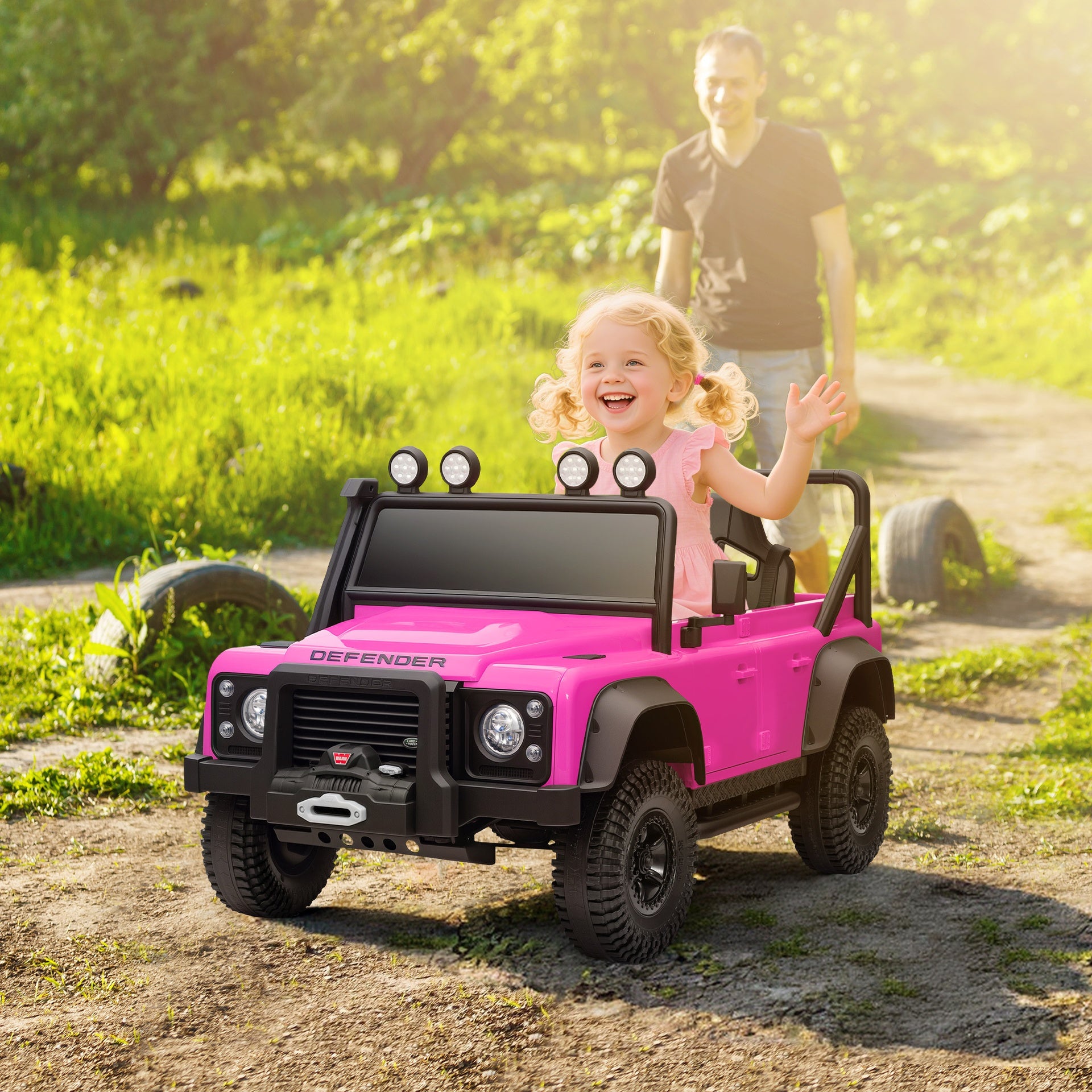 Qaba Land Rover Licensed Electric Car for Kids with Remote Control, Dual Motors, Spring Suspension, LED Lights, Pink