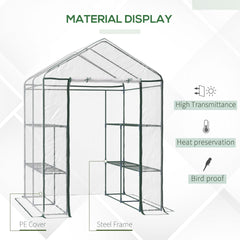Outsunny 5' x 5' x 6' Mini Walk-in Greenhouse Kit, Portable Green House with 3 Tier Shelves, Roll-Up Door, and Weatherized Plastic Cover for Backyard Garden, Clear