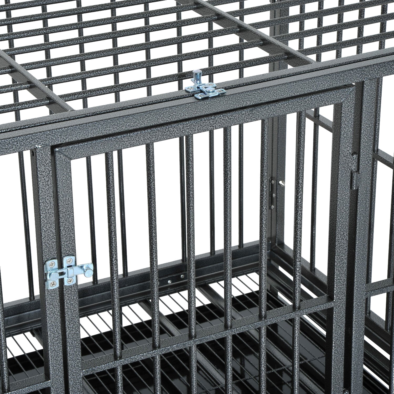 PawHut 43" Heavy Duty Dog Crate Metal Cage Kennel with Lockable Wheels, Double Door and Removable Tray, Gray