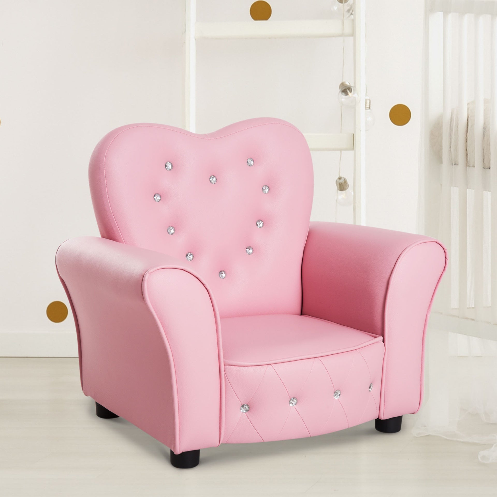 Qaba Kids Sofa Toddler Tufted Upholstered Sofa Chair Princess Couch Furniture with Diamond Decoration for Preschool Child, Pink