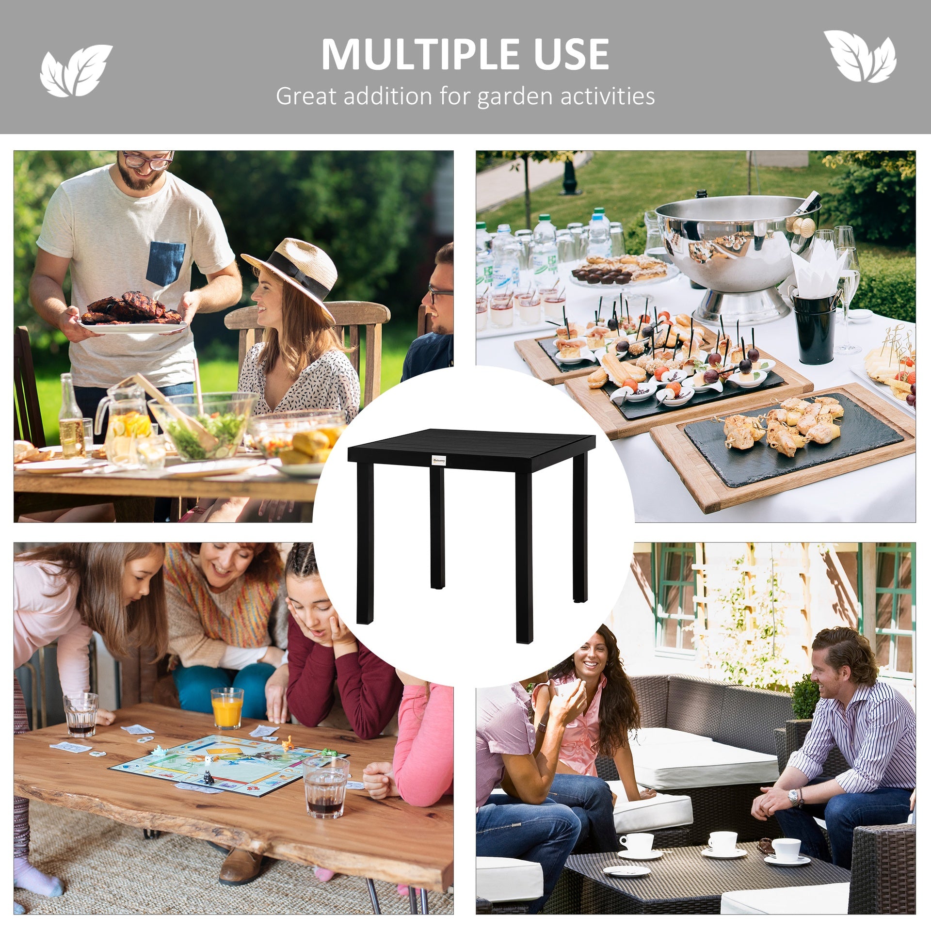 Outsunny Patio Dining Table for 4, Rectangular Aluminum Outdoor Table for Garden Lawn Backyard, Black