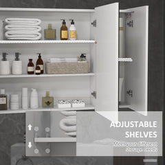 kleankin Bathroom Mirror Cabinet with Light, Bathroom Storage Cupboard with USB Charge, Adjustable Shelf, 35.5"W x 25.5"H, White