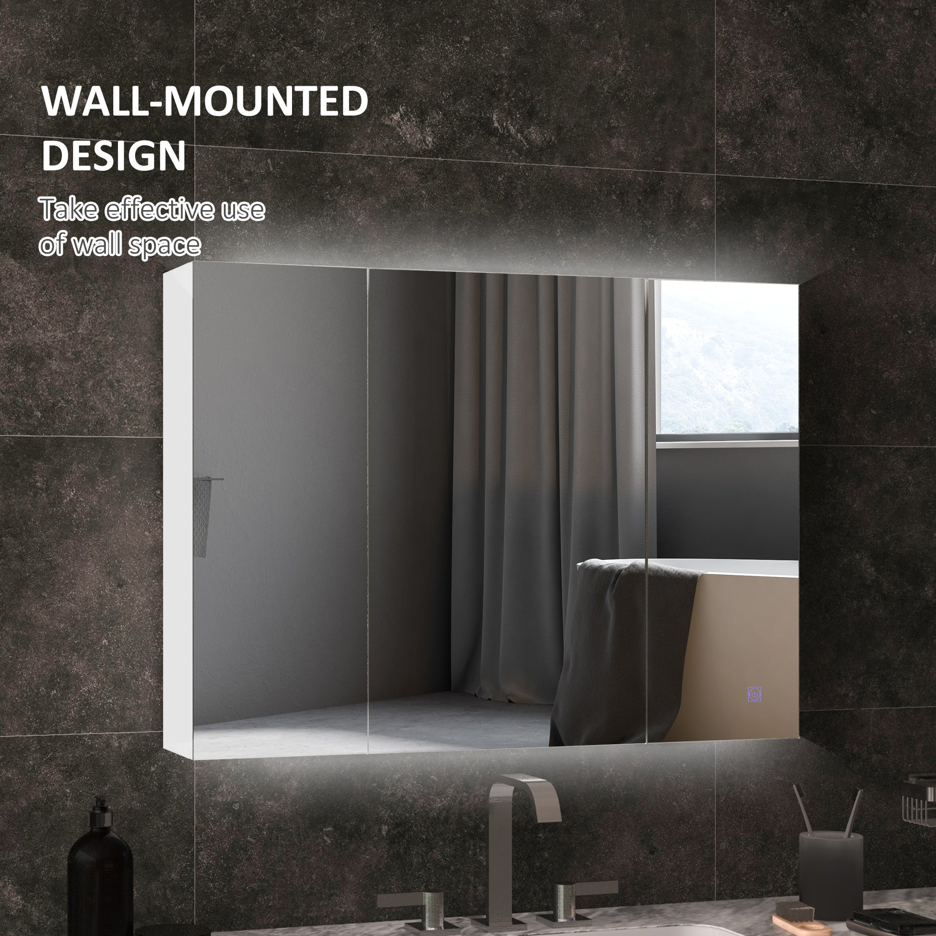 kleankin Bathroom Mirror Cabinet with Light, Bathroom Storage Cupboard with USB Charge, Adjustable Shelf, 35.5"W x 25.5"H, White