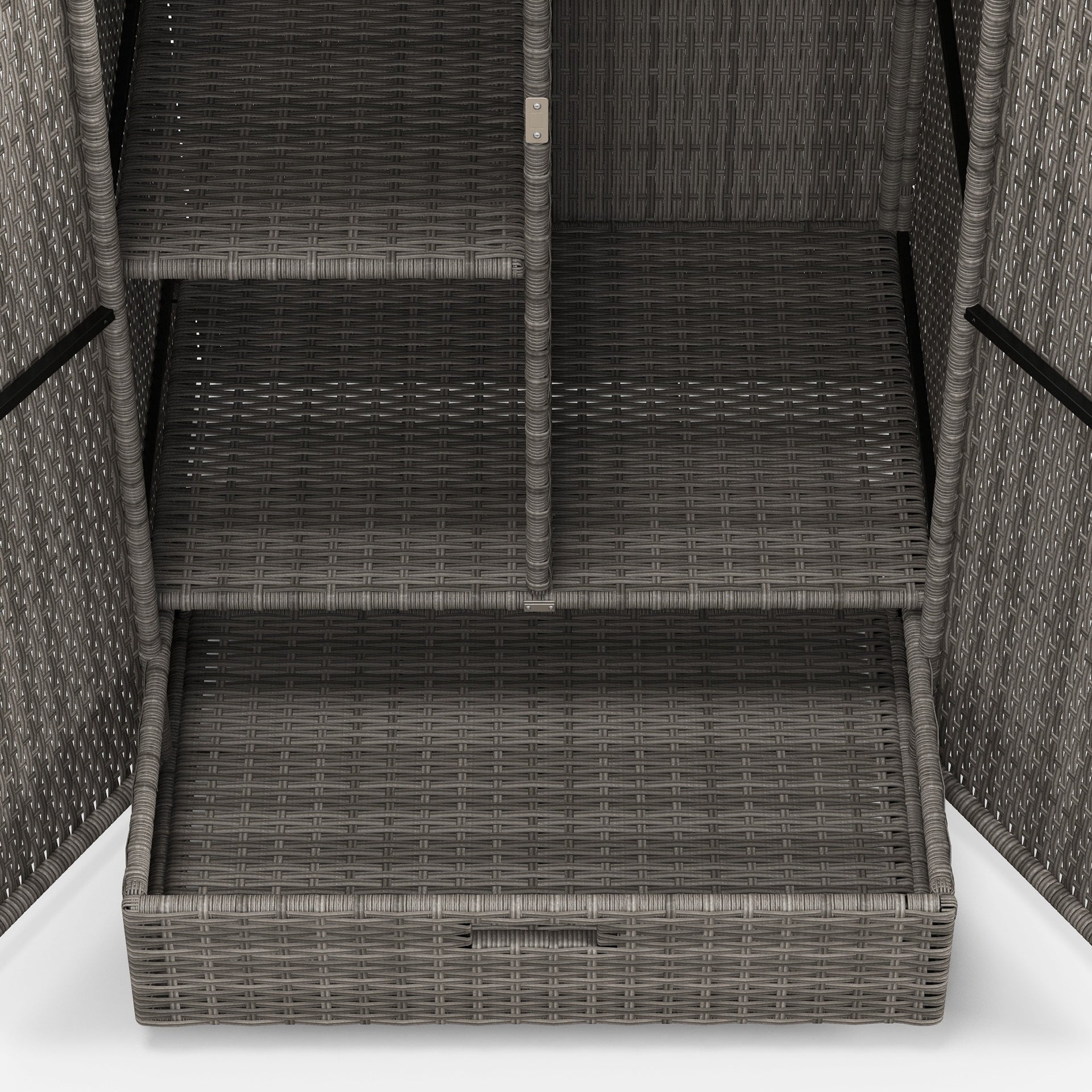 Outsunny Outdoor Storage Cabinet with Shelves, Rattan Pool Towel Storage Cabinet with Removable Shelf & Drawer, Dark Gray