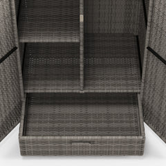 Outsunny Outdoor Storage Cabinet with Shelves, Rattan Pool Towel Storage Cabinet with Removable Shelf & Drawer, Dark Gray