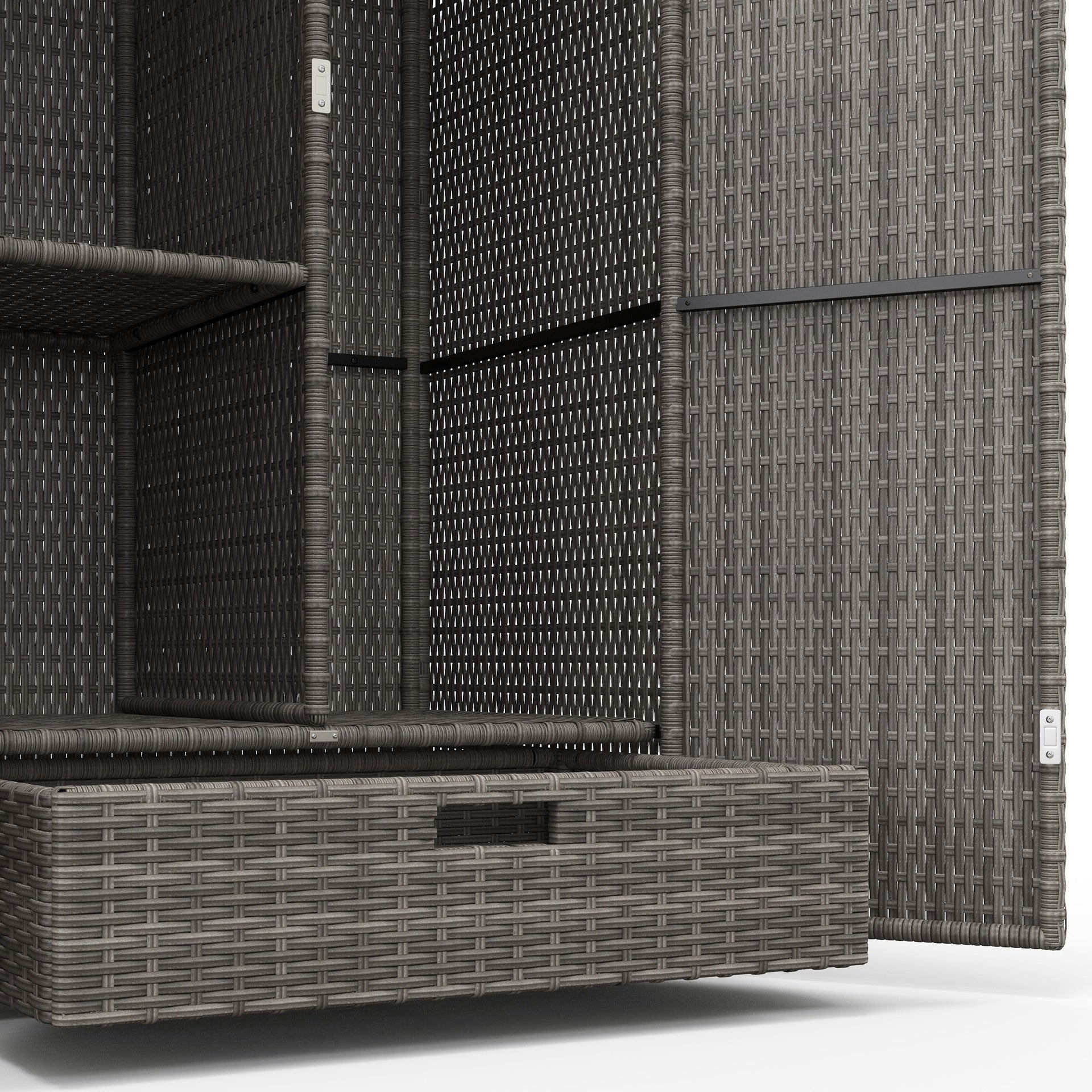 Outsunny Outdoor Storage Cabinet with Shelves, Rattan Pool Towel Storage Cabinet with Removable Shelf & Drawer, Dark Gray