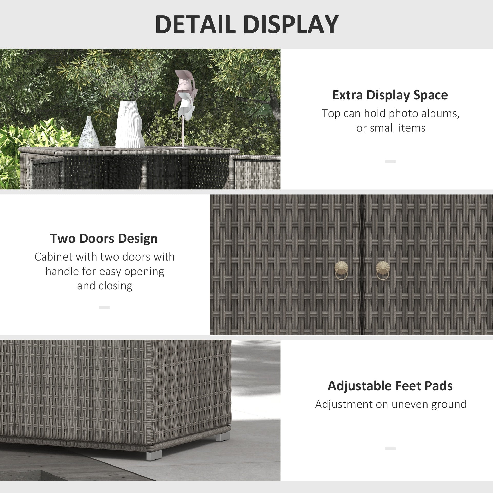 Outsunny Outdoor Storage Cabinet with Shelves, Rattan Pool Towel Storage Cabinet with Removable Shelf & Drawer, Dark Gray