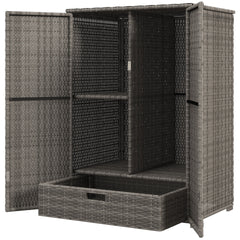 Outsunny Outdoor Storage Cabinet with Shelves, Rattan Pool Towel Storage Cabinet with Removable Shelf & Drawer, Dark Gray