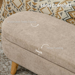 HOMCOM Storage Ottoman Bench, 43.3" Upholstered End of Bed Bench with Wood Legs, Modern Entryway Bench, Beige