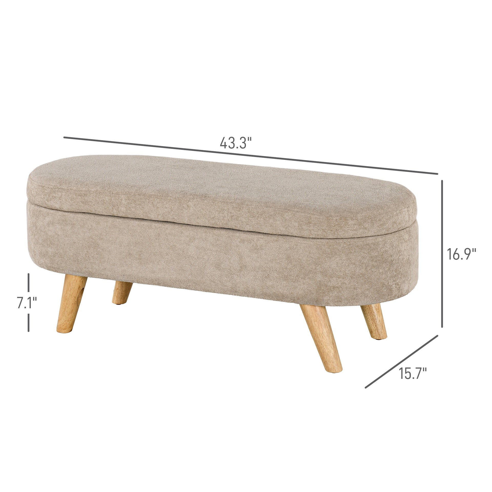 HOMCOM Storage Ottoman Bench, 43.3" Upholstered End of Bed Bench with Wood Legs, Modern Entryway Bench, Beige