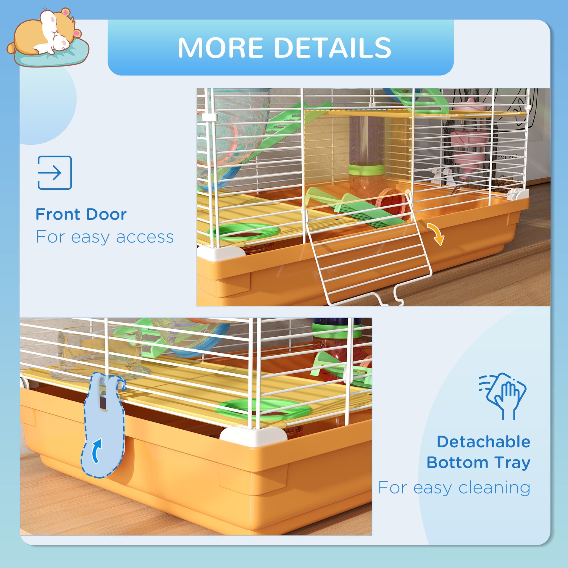 PawHut 5 Tiers Hamster Cage Portable Animal Travel Carrier w/ Exercise Wheels Tube, Orange