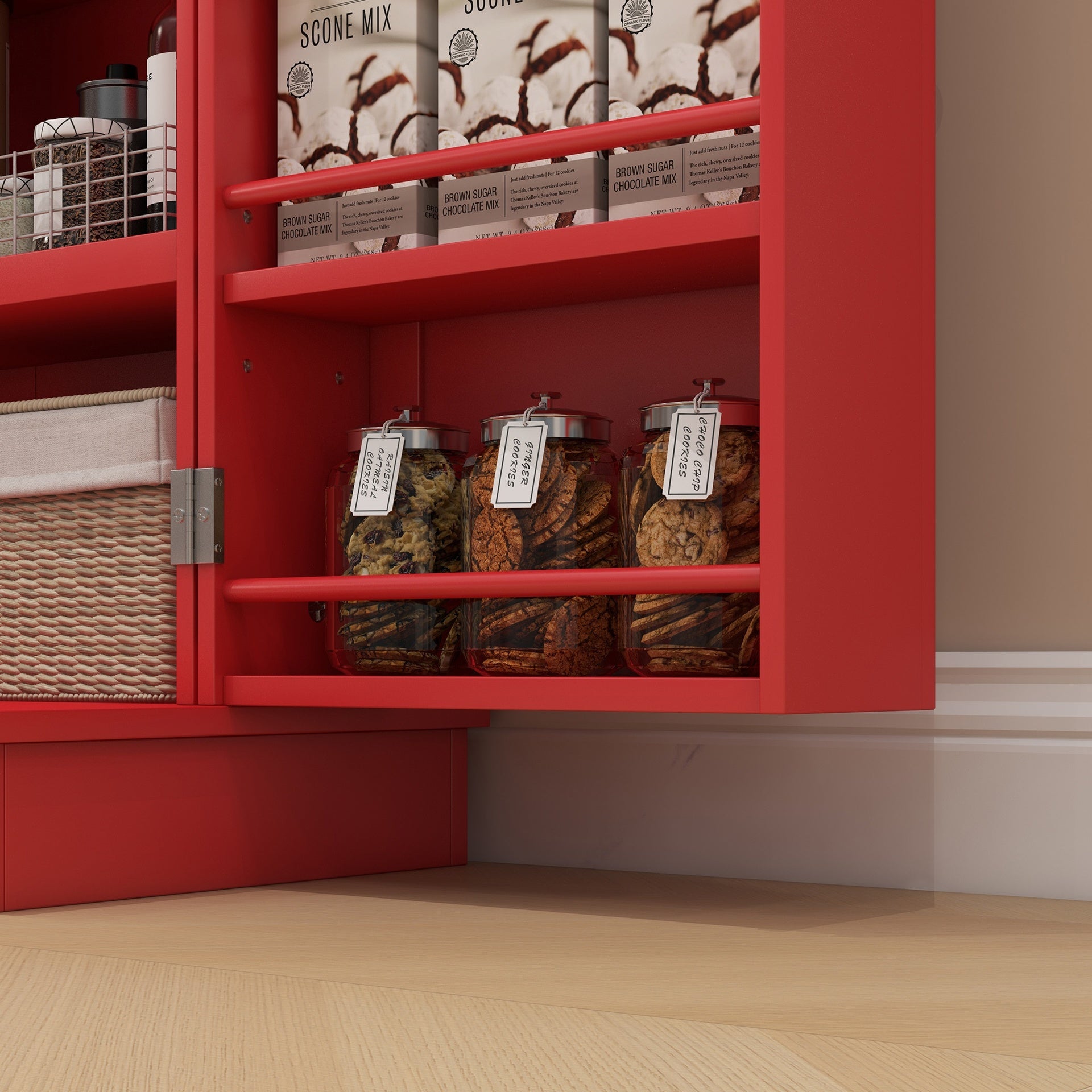 HOMCOM Kitchen Sideboard Cabinet, Large Kitchen Storage Cabinet w/ Double Doors & 5-tier Shelving for Home, Dining Room, Red