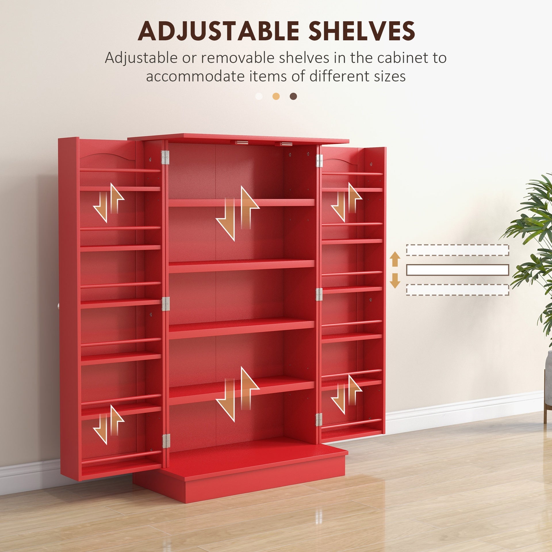 HOMCOM Kitchen Sideboard Cabinet, Large Kitchen Storage Cabinet w/ Double Doors & 5-tier Shelving for Home, Dining Room, Red