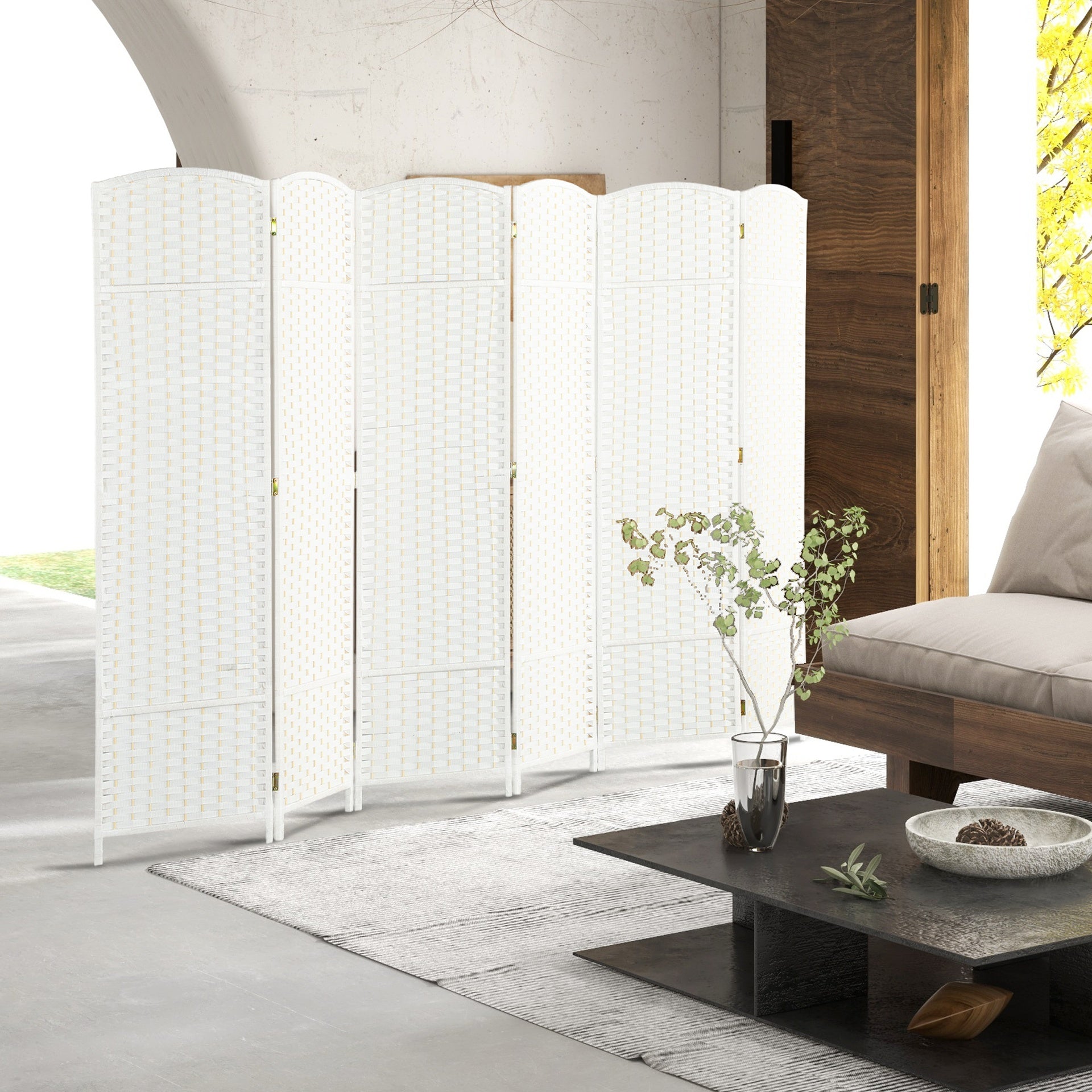 HOMCOM Folding Room Divider Screen 6 Panel 5.6 ' Tall Privacy Screen Freestanding Room Partition for Home Office, White