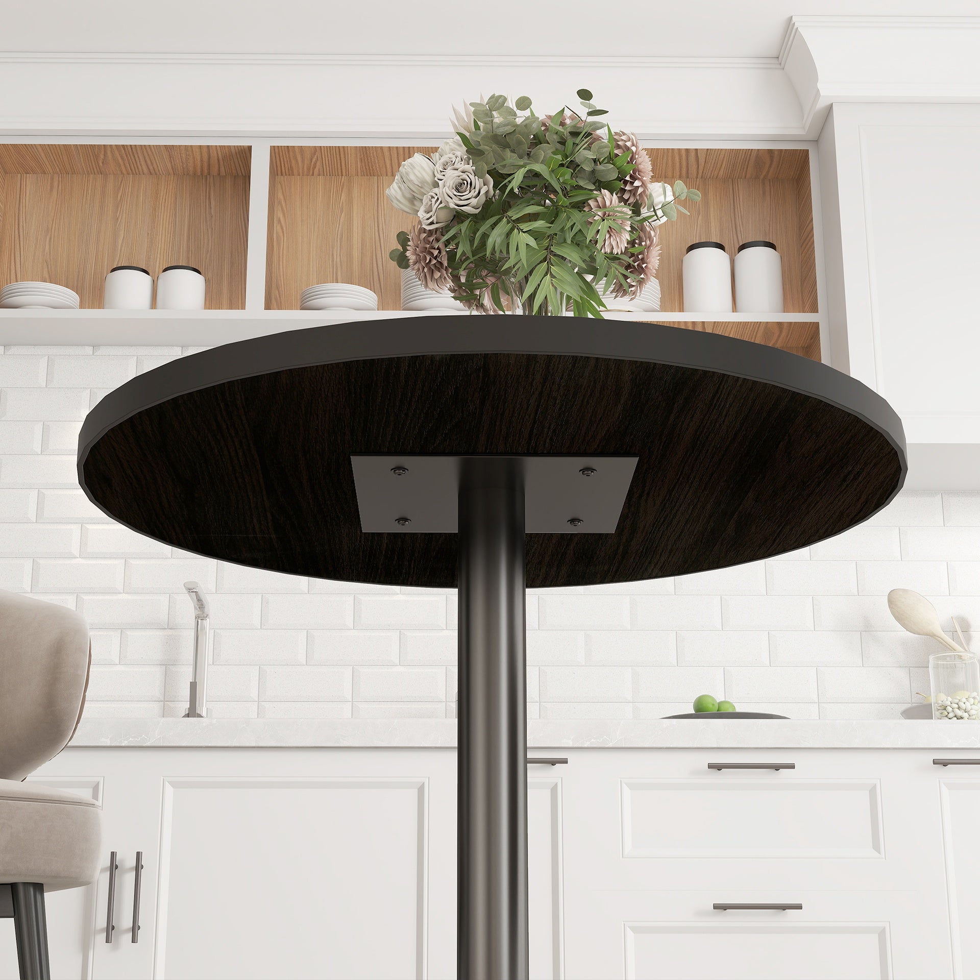 HOMCOM Round Dining Table for 2-4 People, Small Kitchen Table with Wood Grain Top, Black