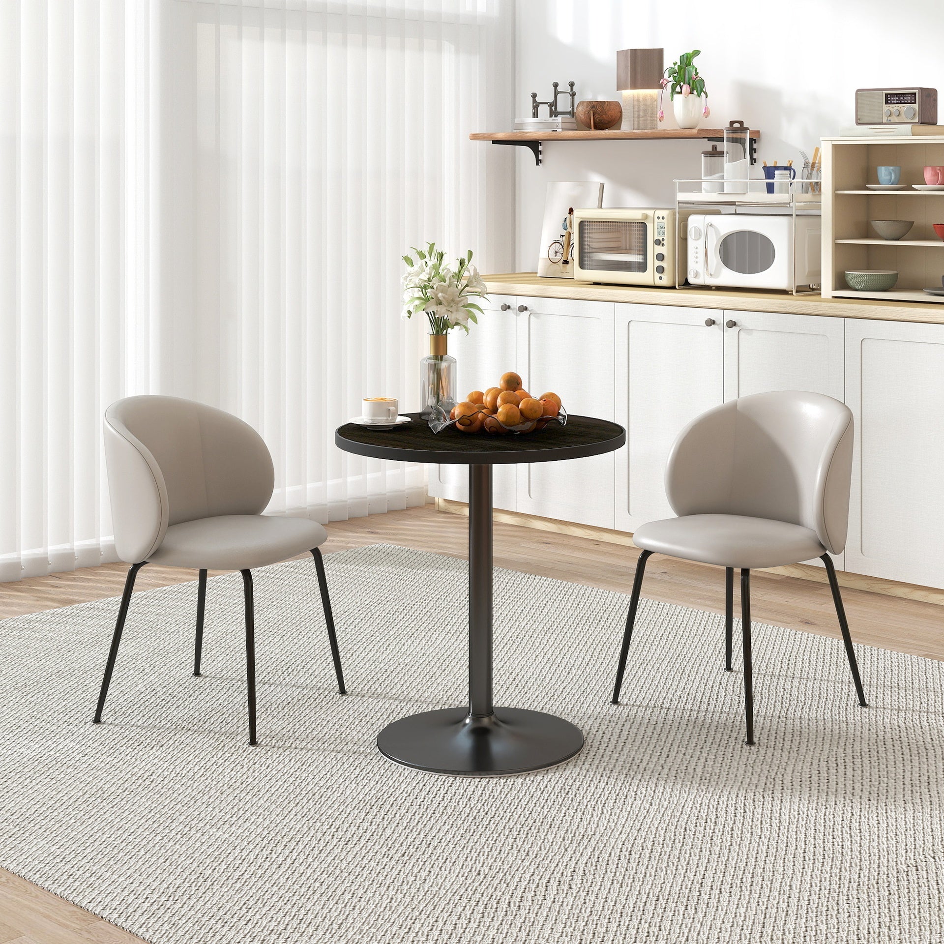 HOMCOM Round Dining Table for 2-4 People, Small Kitchen Table with Wood Grain Top, Black