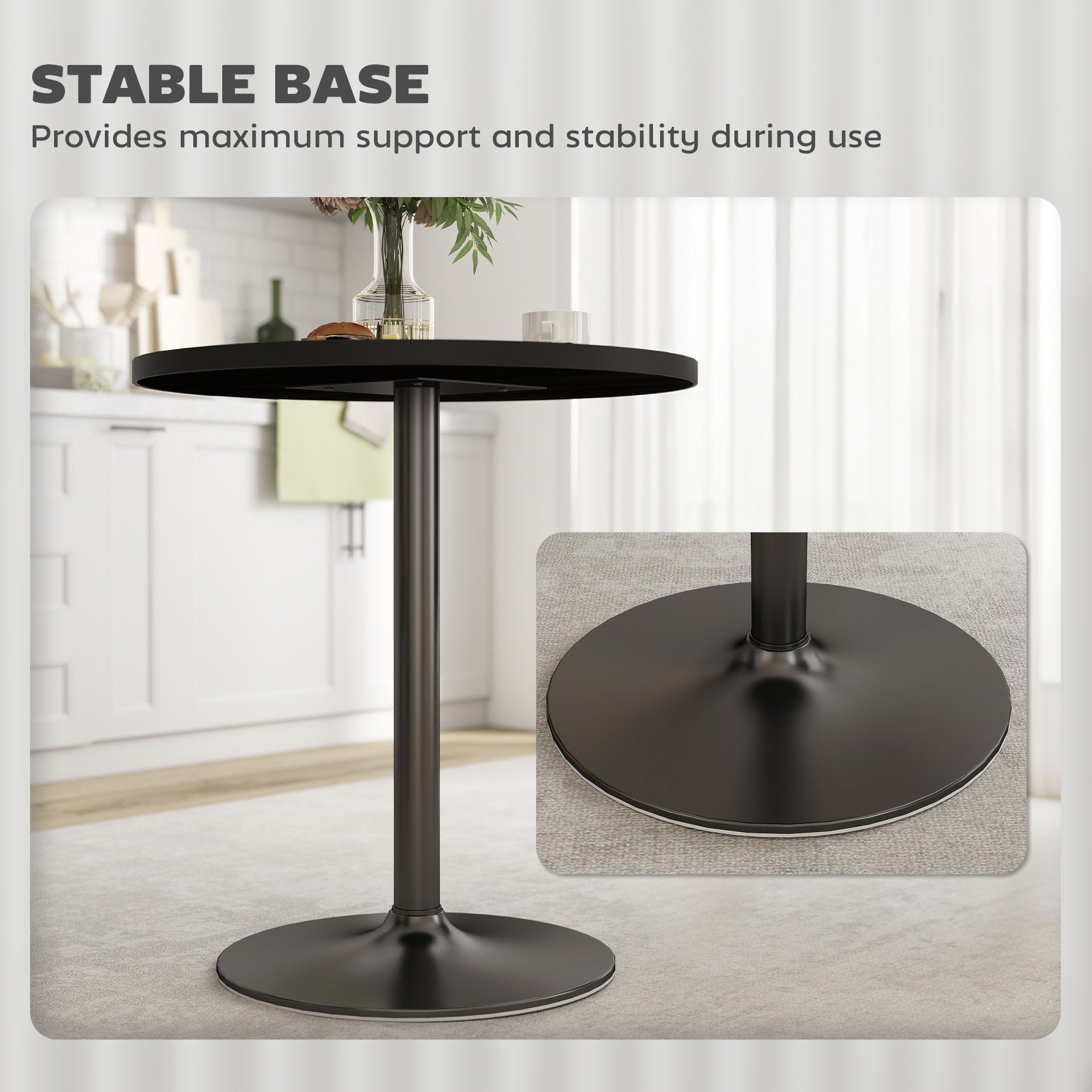 HOMCOM Round Dining Table for 2-4 People, Small Kitchen Table with Wood Grain Top, Black
