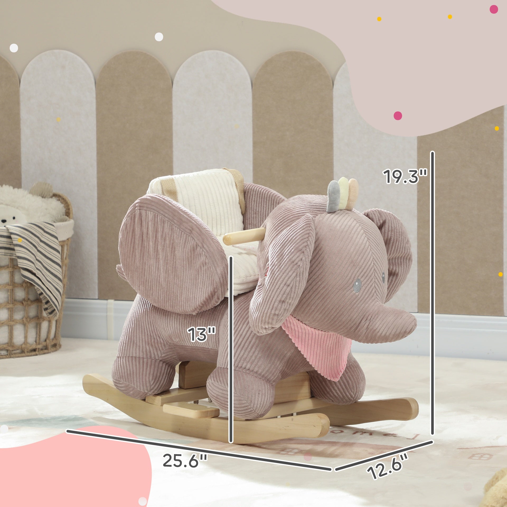 Qaba Baby Rocking Horse with Seat, Kids Ride On Toy with Realistic Elephant Sound and Safety Belt for 18 to 36 Months, Pink