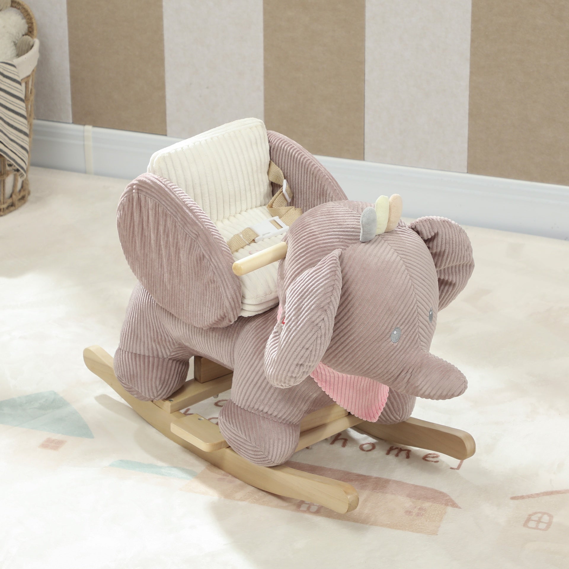 Qaba Baby Rocking Horse with Seat, Kids Ride On Toy with Realistic Elephant Sound and Safety Belt for 18 to 36 Months, Pink