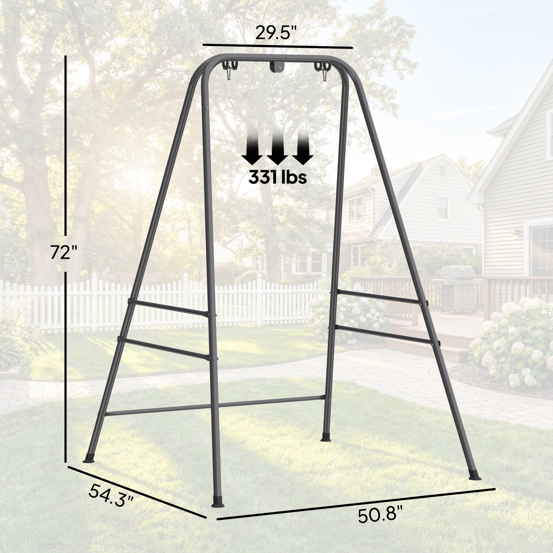 Outsunny Hammock Chair Stand  Indoor and Outdoor Use with Anti-Slip Foot Pads, 2 Carabiners, Gray