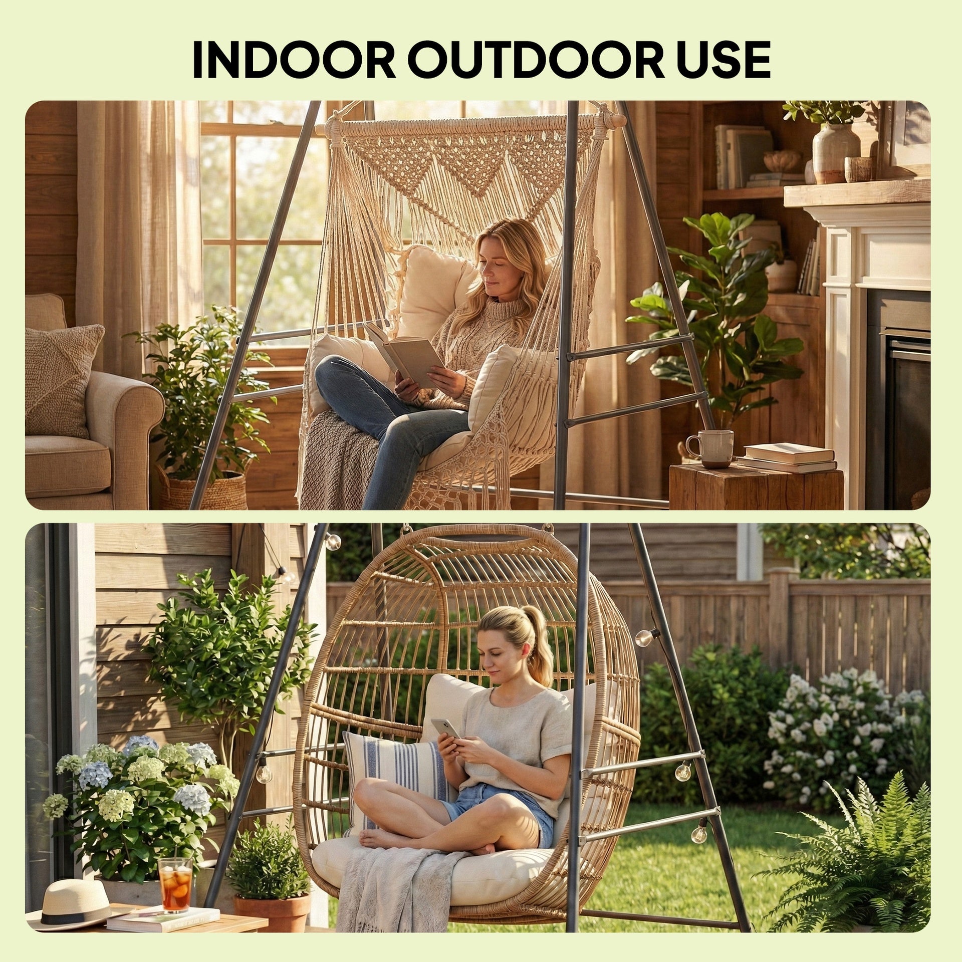 Outsunny Hammock Chair Stand  Indoor and Outdoor Use with Anti-Slip Foot Pads, 2 Carabiners, Gray
