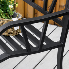 Outsunny 50" Outdoor Bench, Metal Garden Bench with V-Shaped Pattern Backrest, Porch Bench with Slatted Seat for Park, Yard, Lawn, Black