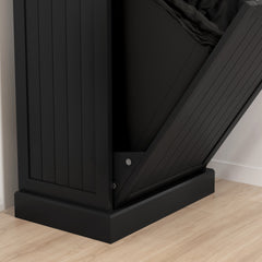 HOMCOM 10 Gallon Tilt Out Trash Cabinet, Wooden Hidden Trash Can with Storage Drawer for Kitchen, Laundry Hamper Cabinet for Bathroom, Black