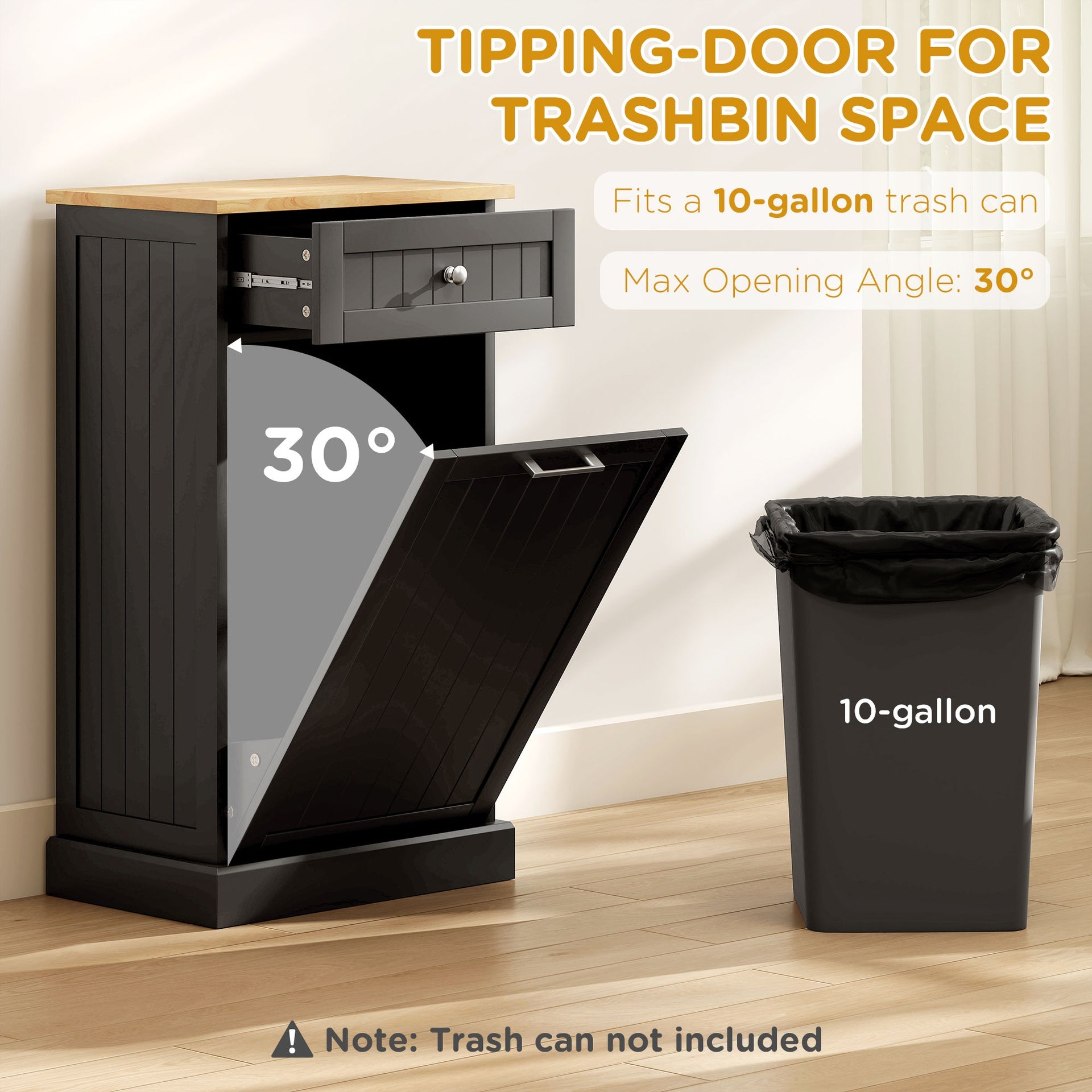 HOMCOM 10 Gallon Tilt Out Trash Cabinet, Wooden Hidden Trash Can with Storage Drawer for Kitchen, Laundry Hamper Cabinet for Bathroom, Black
