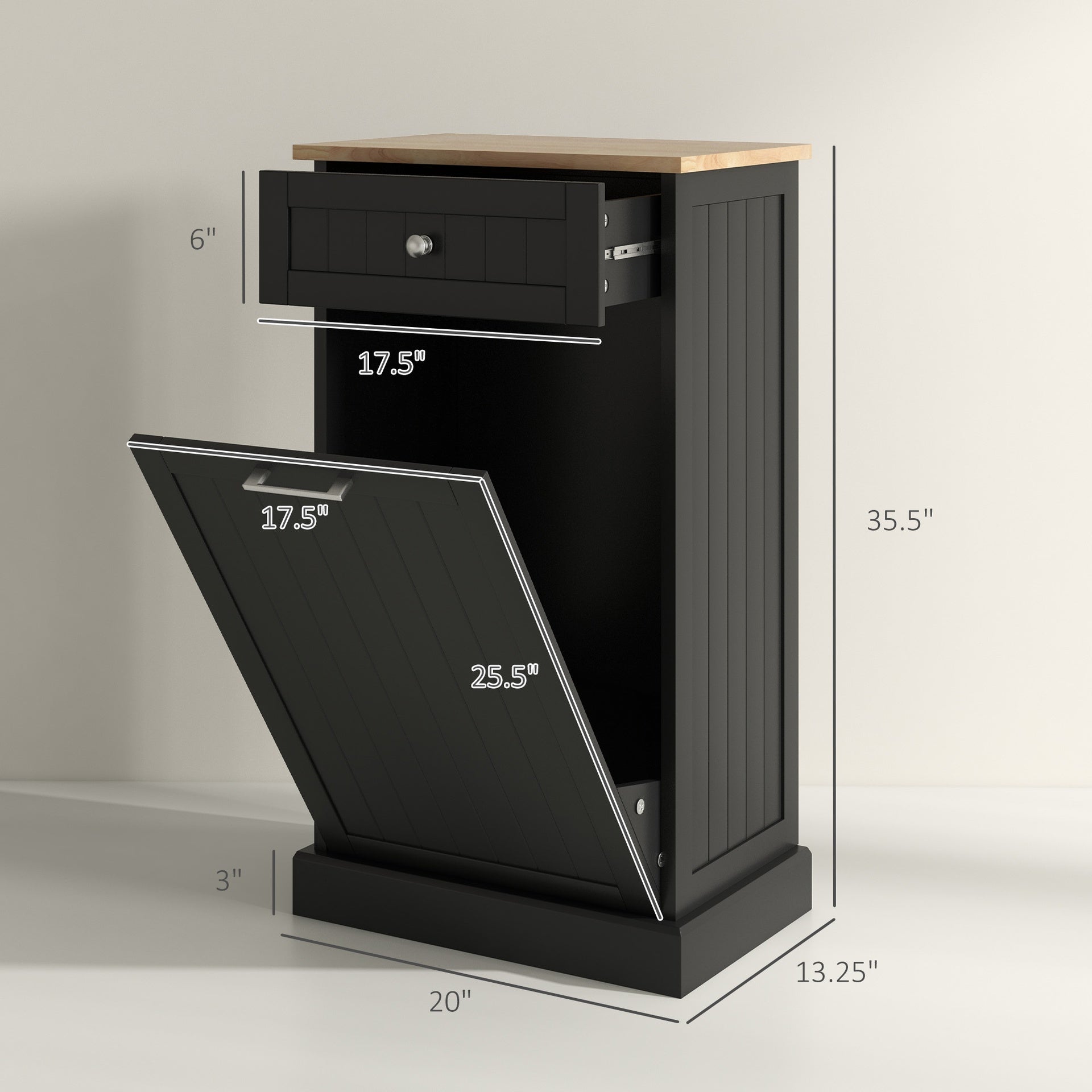 HOMCOM 10 Gallon Tilt Out Trash Cabinet, Wooden Hidden Trash Can with Storage Drawer for Kitchen, Laundry Hamper Cabinet for Bathroom, Black