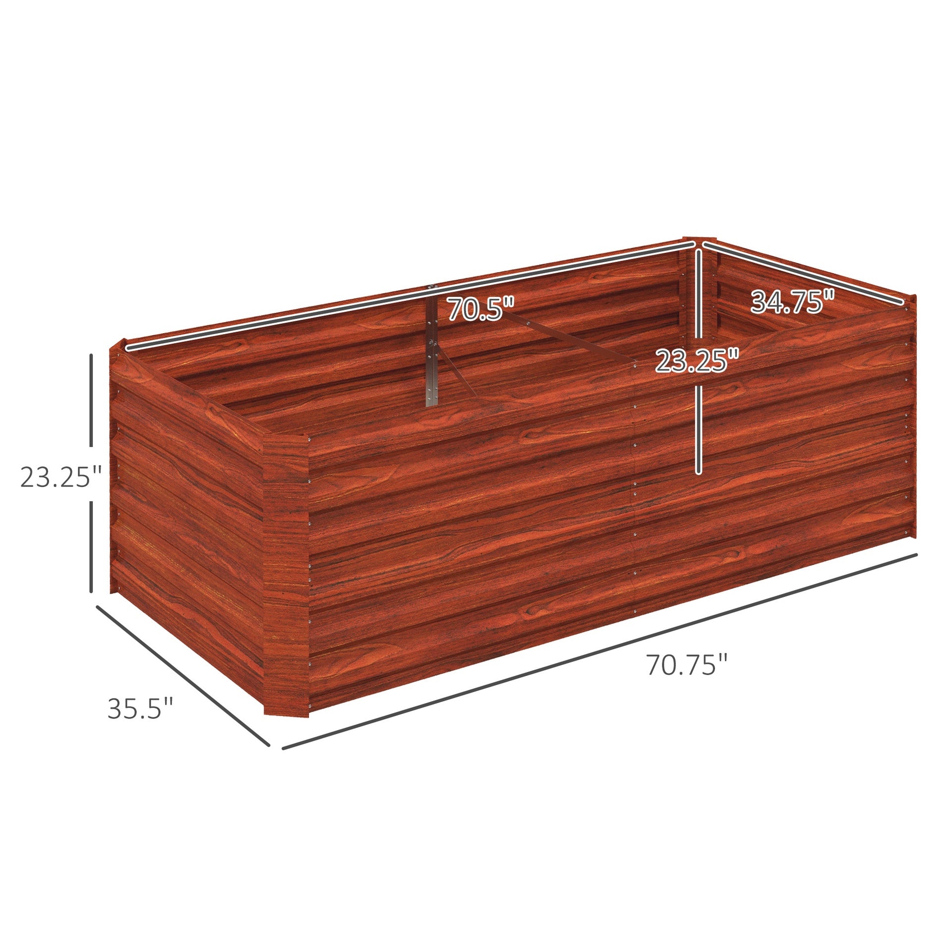 Outsunny Galvanized Raised Garden Bed, Steel Outdoor Planters with Reinforced Rods, 71" x 36" x 23", Dark Brown