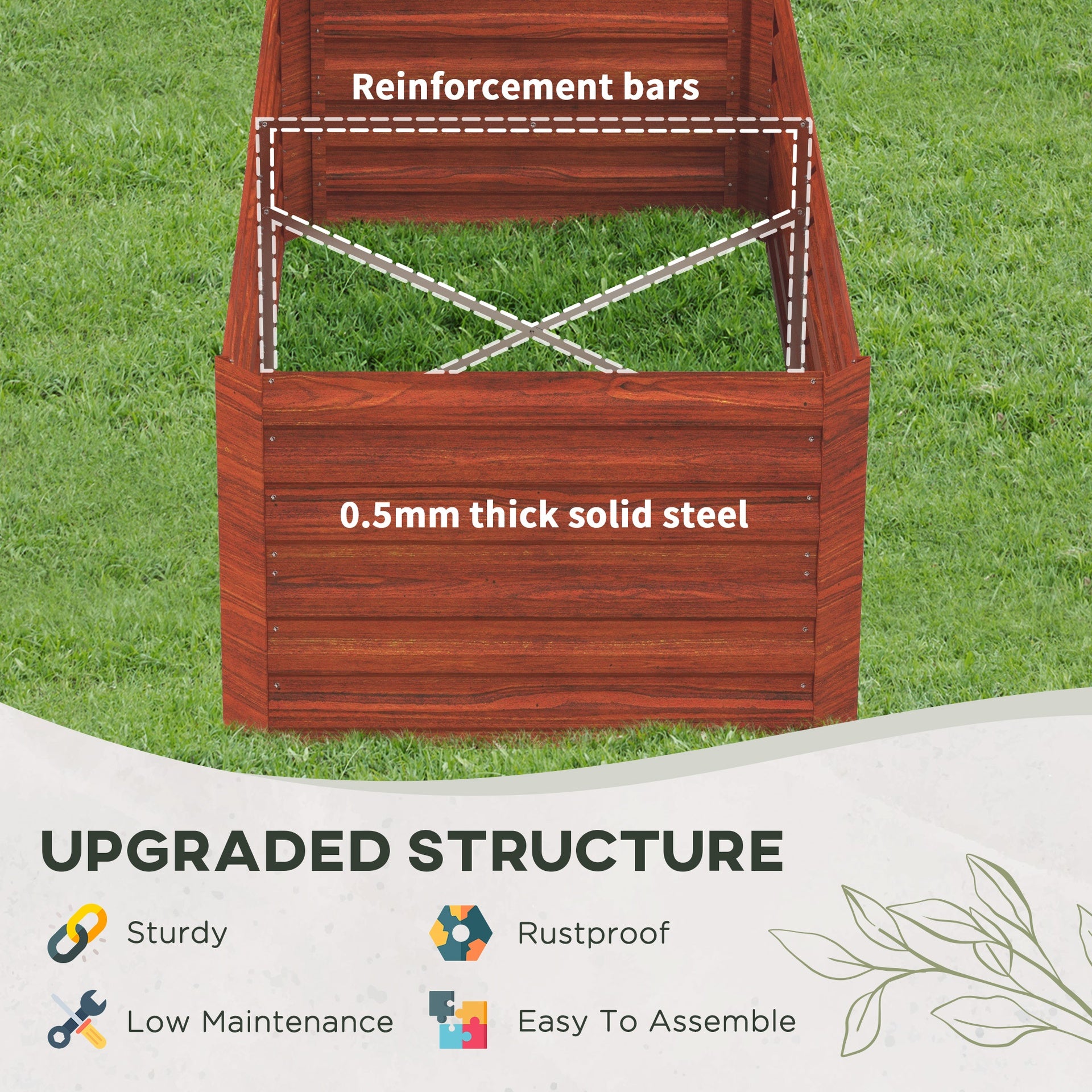 Outsunny Galvanized Raised Garden Bed, Steel Outdoor Planters with Reinforced Rods, 71" x 36" x 23", Dark Brown