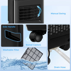 HOMCOM 8,000 BTU Moible Air Conditioner 345 Sq. Ft., Dehumidifier Fan Auto Sleep with 24H Timer On/Off, Window Kit, Black