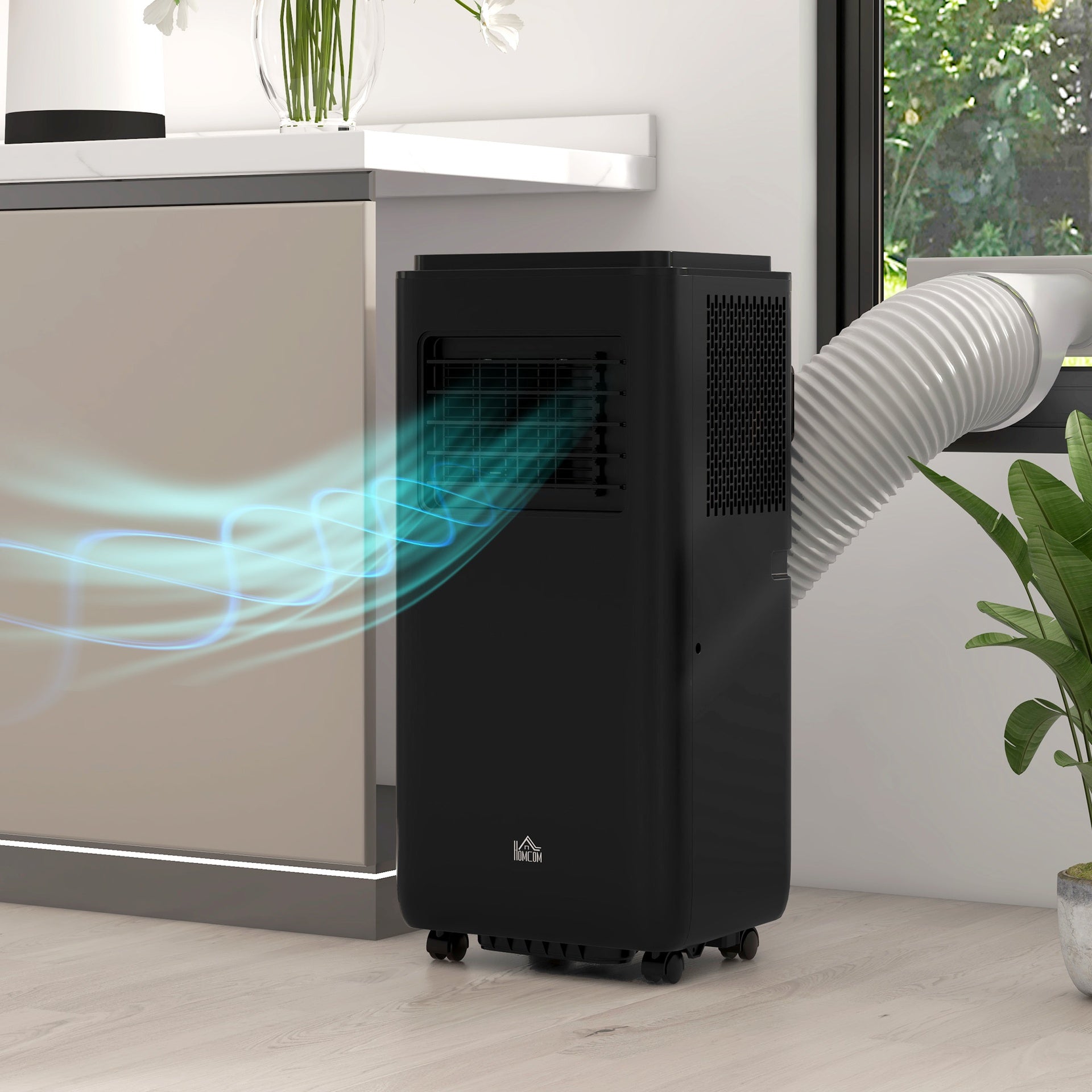 HOMCOM 8,000 BTU Moible Air Conditioner 345 Sq. Ft., Dehumidifier Fan Auto Sleep with 24H Timer On/Off, Window Kit, Black