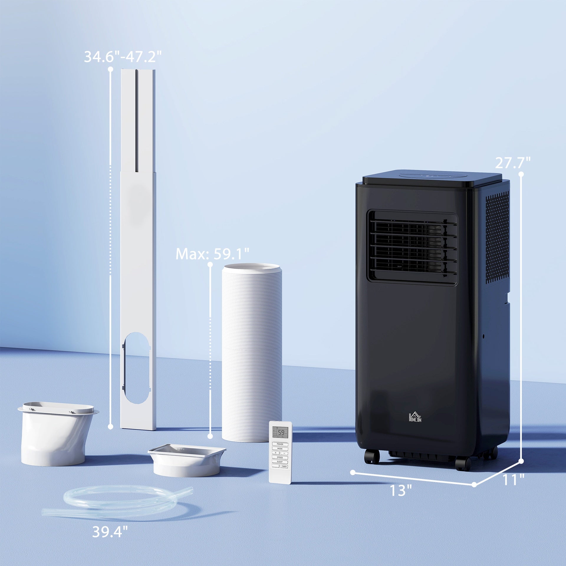HOMCOM 8,000 BTU Moible Air Conditioner 345 Sq. Ft., Dehumidifier Fan Auto Sleep with 24H Timer On/Off, Window Kit, Black