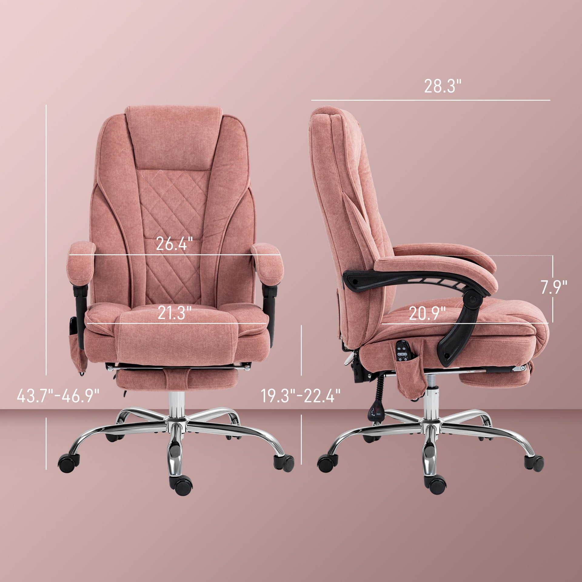 Vinsetto Massage Office Chair, Heated Reclining Computer Chair with Adjustable Height and Footrest, Pink