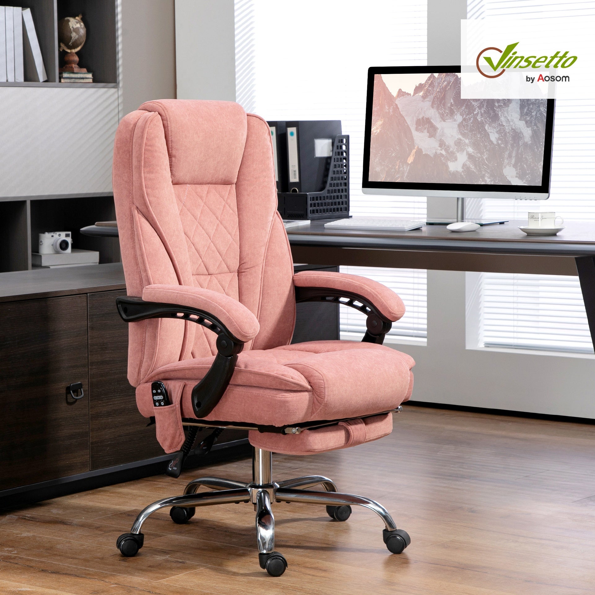 Vinsetto Massage Office Chair, Heated Reclining Computer Chair with Adjustable Height and Footrest, Pink