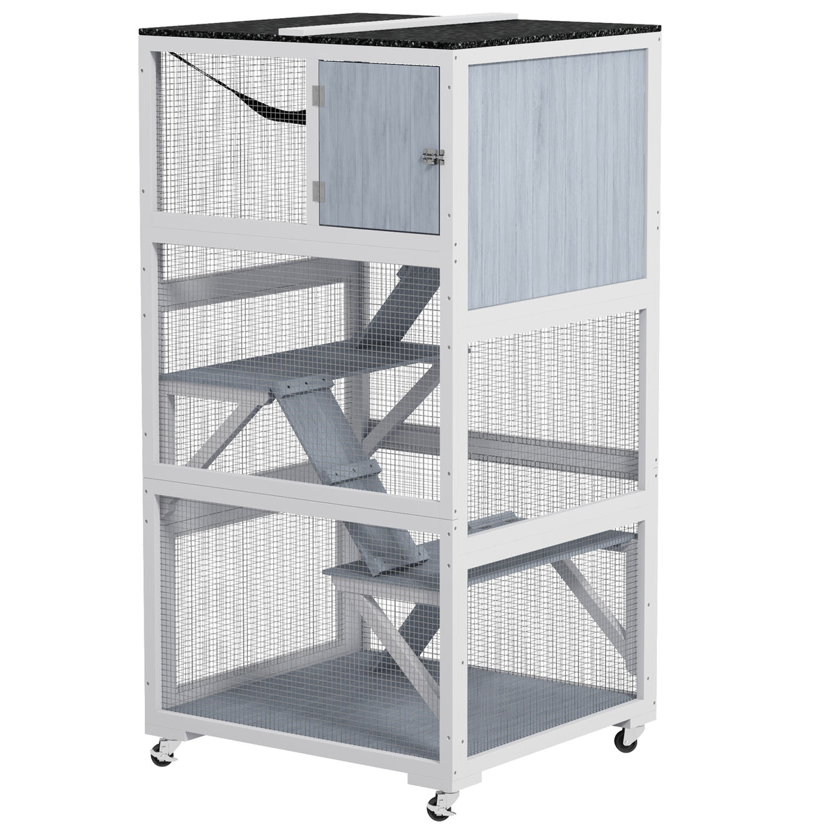 PawHut Catio, Outdoor Cat Enclosure House on Wheels with Hammock, Gray