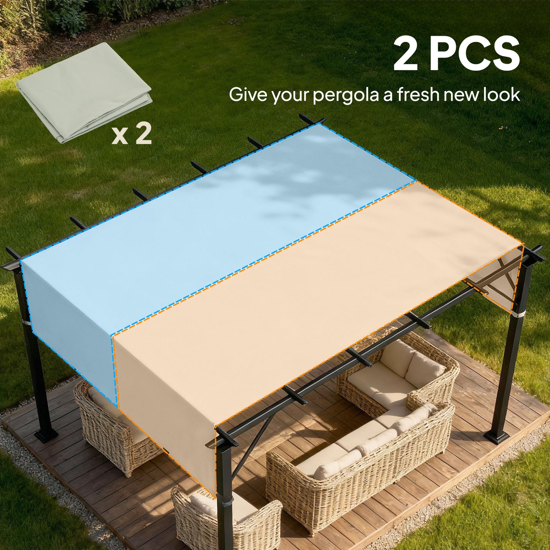 Outsunny 2 Pcs Pergola Replacement Canopy, UV Protection Pergola Shade Cover, Easy to Install, for 10 x 10ft Pergola, Light Gray