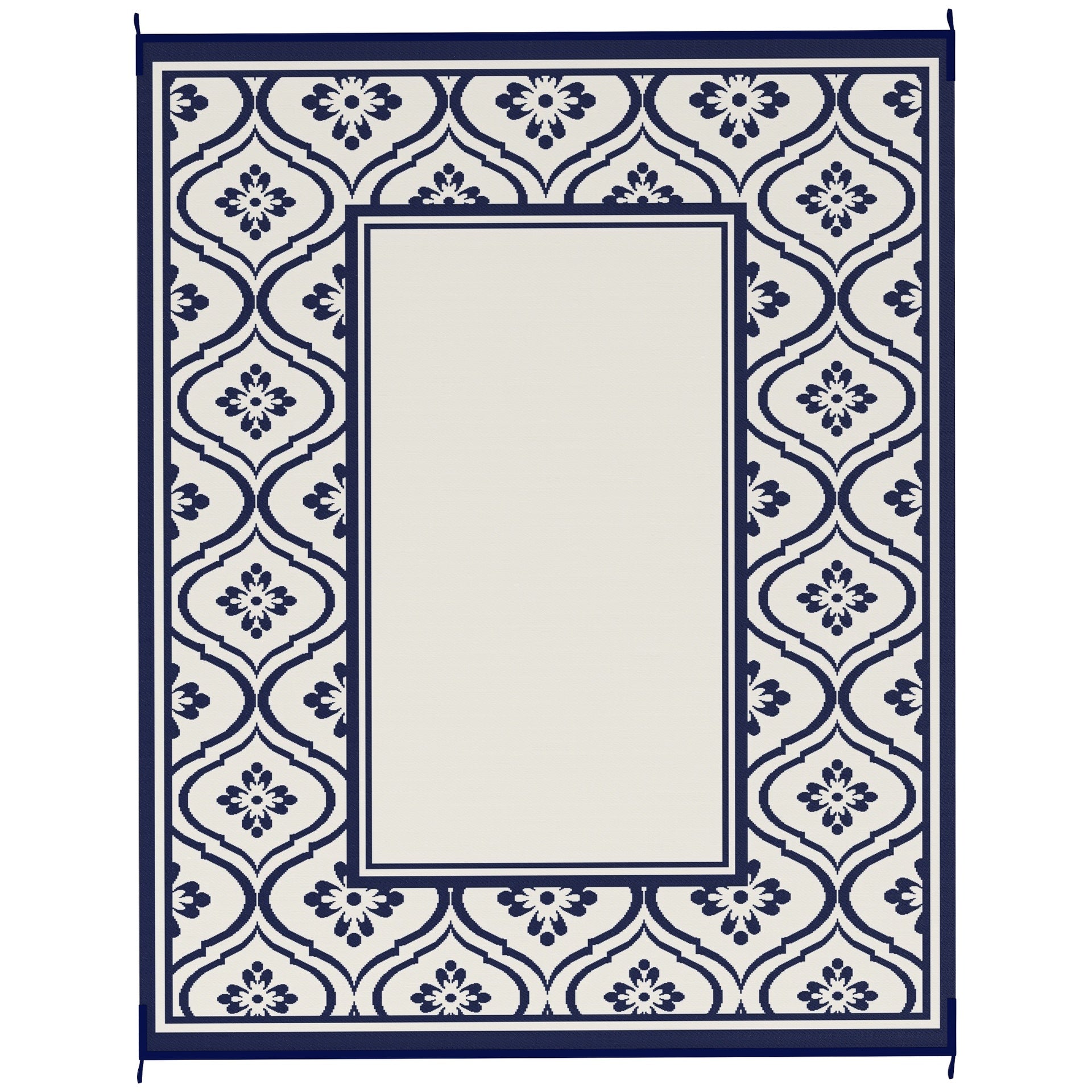 Outsunny Reversible Outdoor Rug, Waterproof Plastic Straw with Carry Bag, 8' x 10', Blue & White Gourd Border